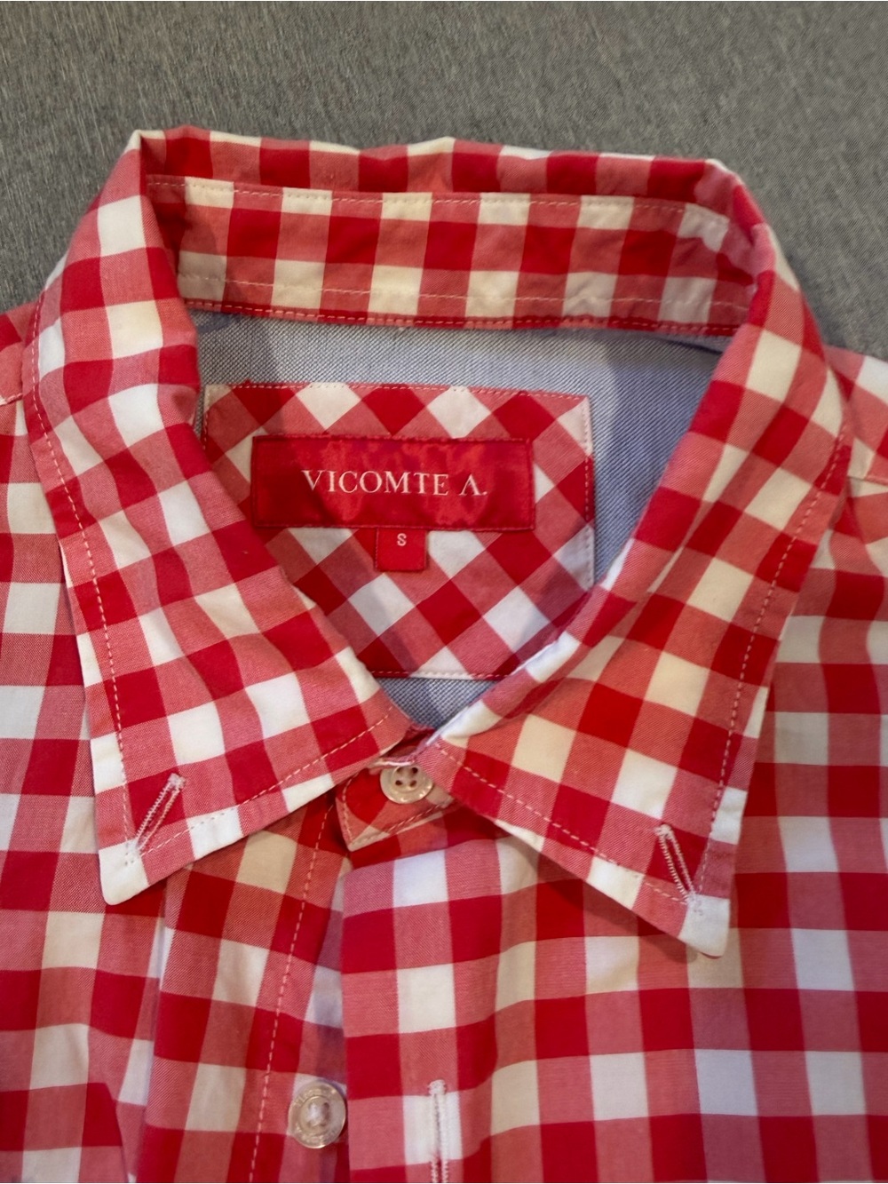 Men's Red and White Gingham Button-Up Shirt